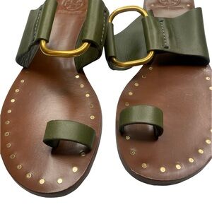 *Tory Burch BRANNAN GREEN STUDDED GOLD SANDALS